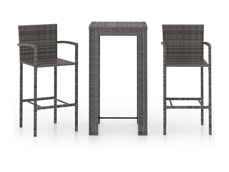 Jeu de bar de jardin 3 pcs avec accoudoirs Résine tressée Gris