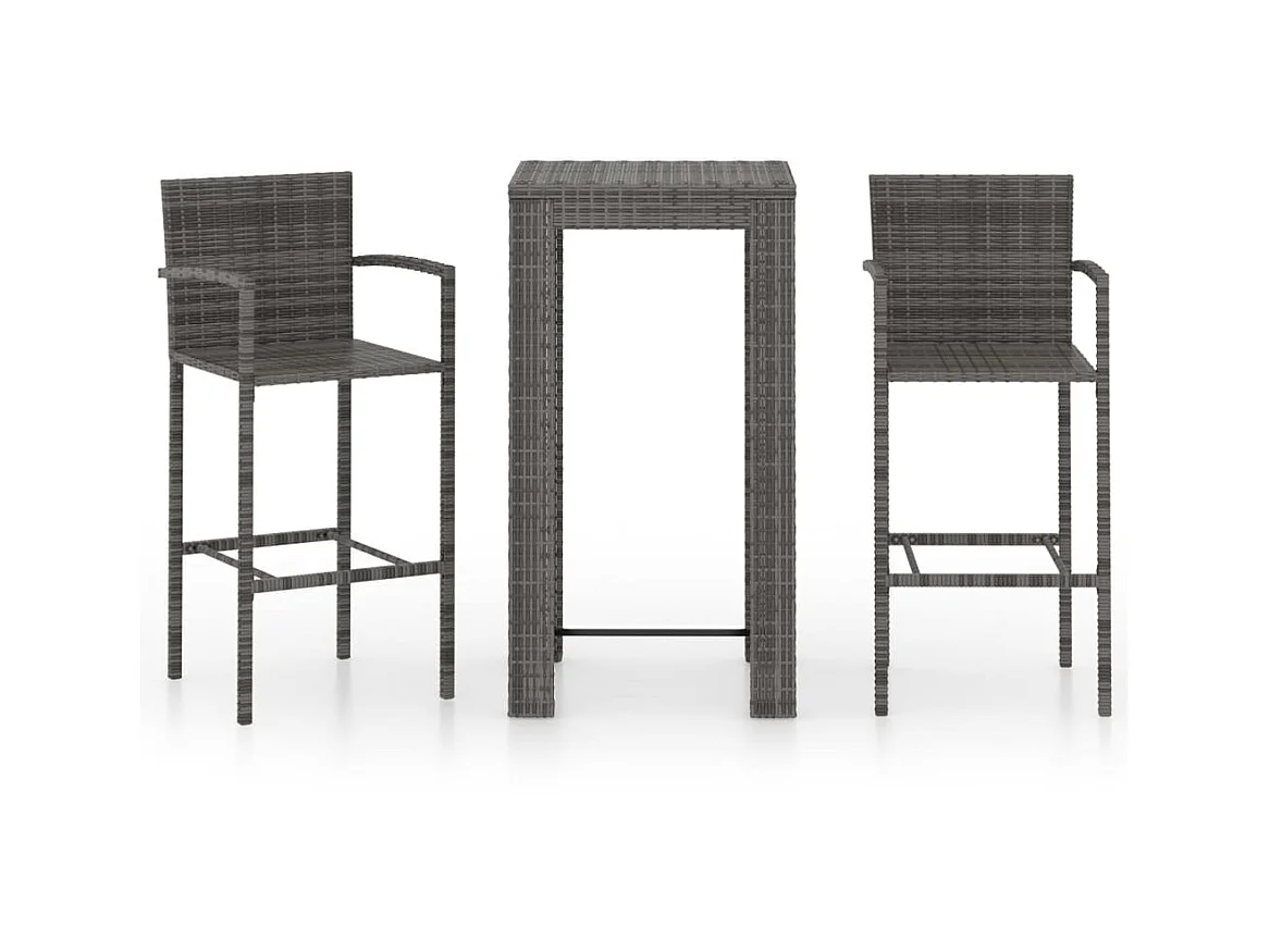 Jeu de bar de jardin 3 pcs avec accoudoirs Résine tressée Gris