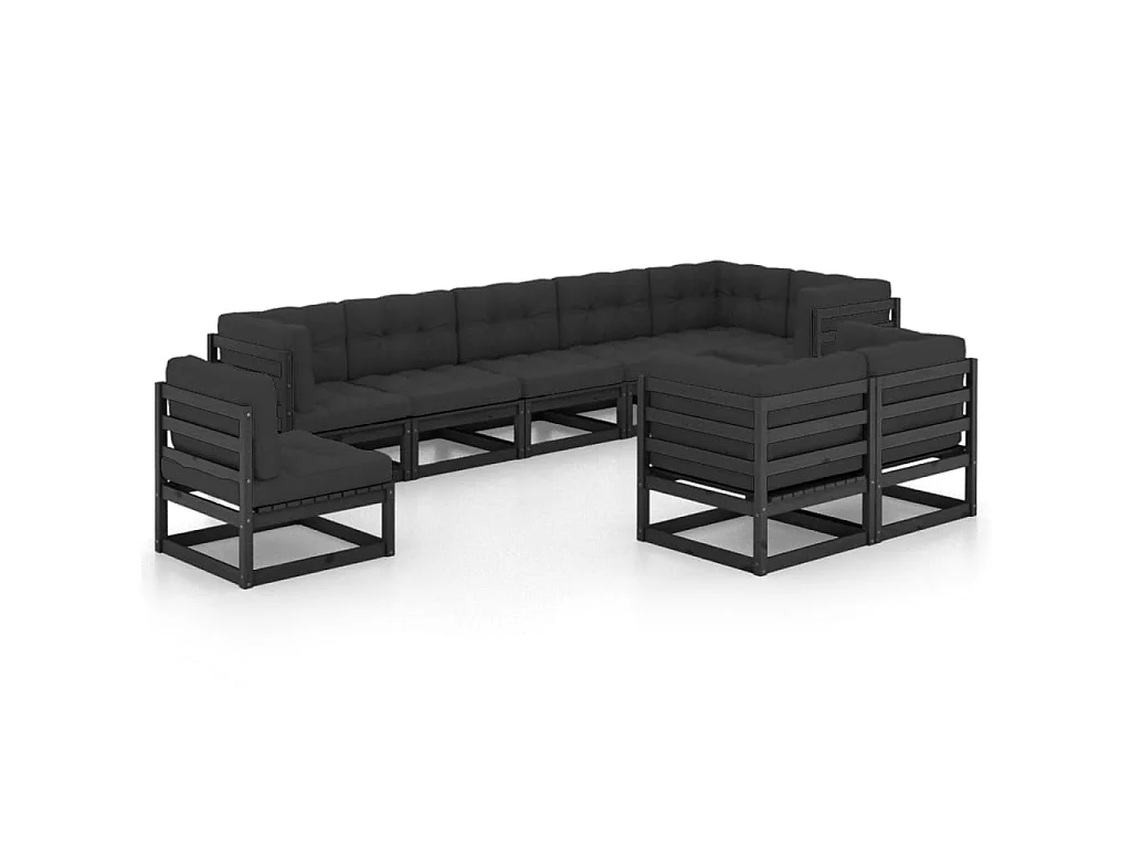 Salon de jardin 9 pcs avec coussins Bois de pin massif 18