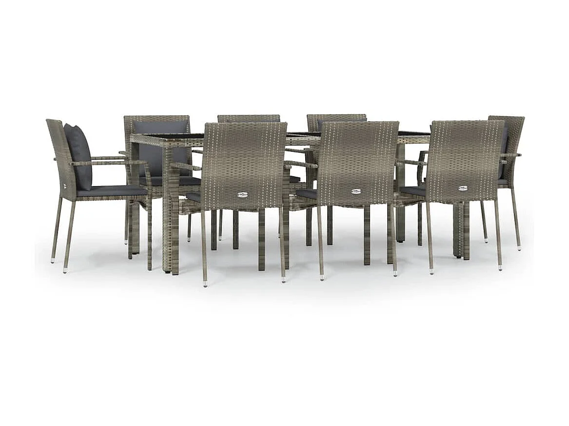 Ensemble de salle à manger de jardin 9 pcs avec coussins Gris 2