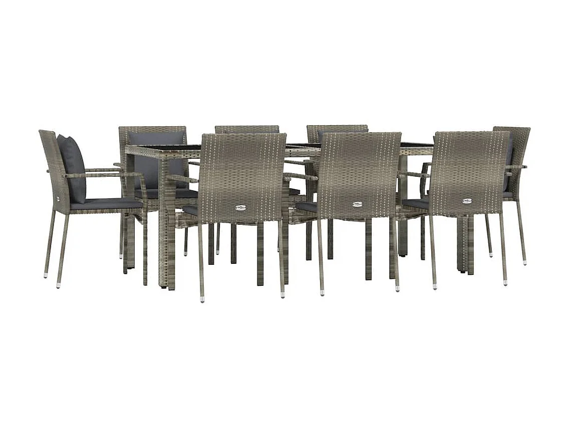 Ensemble de salle à manger de jardin 9 pcs avec coussins Gris 2