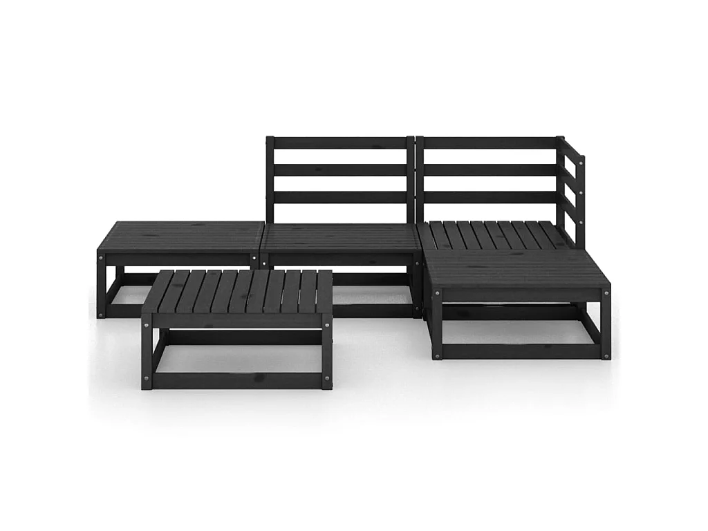 Salon de jardin 5 pcs Noir Bois de pin massif 6