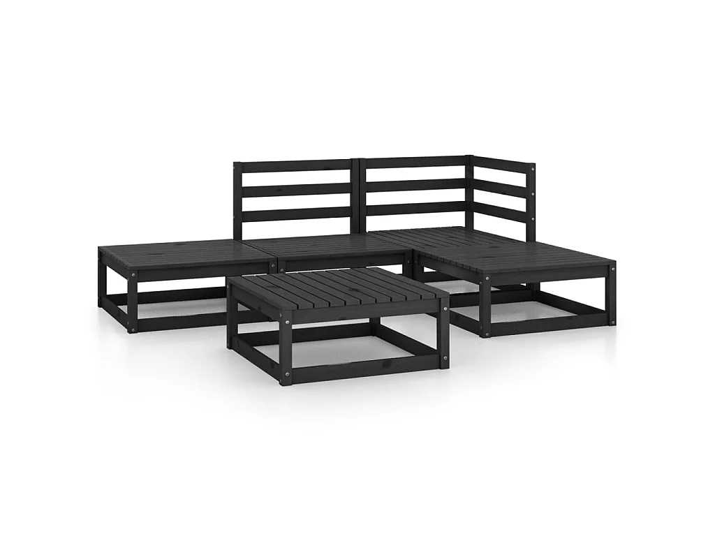 Salon de jardin 5 pcs Noir Bois de pin massif 6