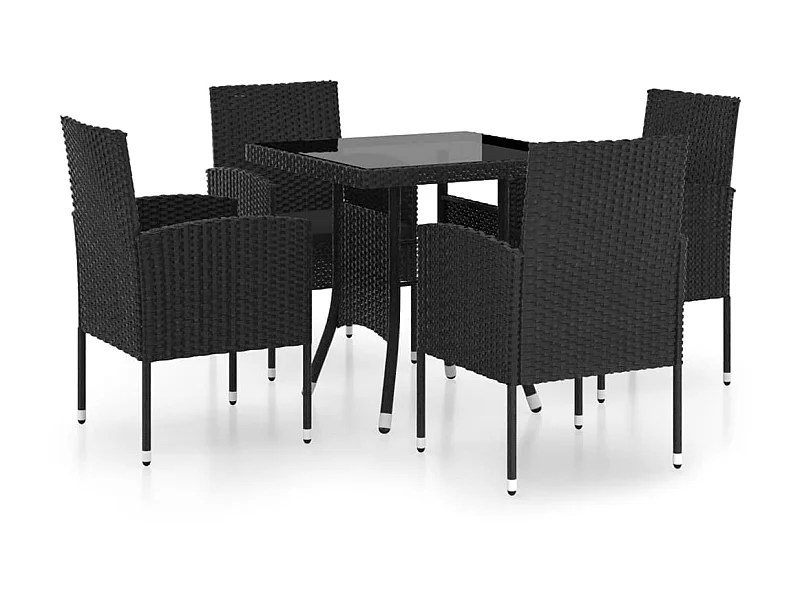 Ensemble à dîner de jardin 5 pcs Résine tressée Noir 5