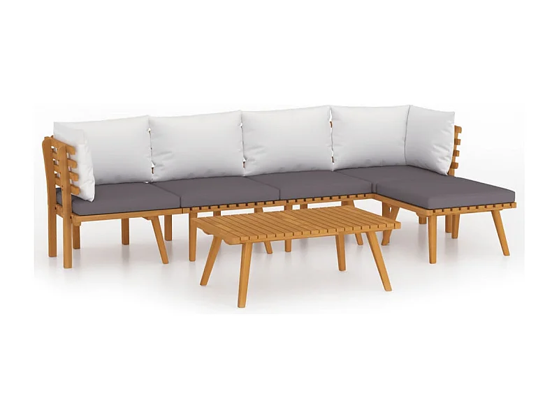 Salon de jardin 6 pcs avec coussins Bois d'acacia solide 9