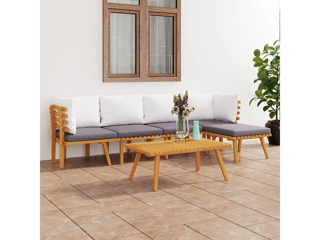 Salon de jardin 6 pcs avec coussins Bois d'acacia solide 9