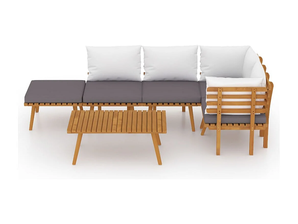 Salon de jardin 6 pcs avec coussins Bois d'acacia solide 9