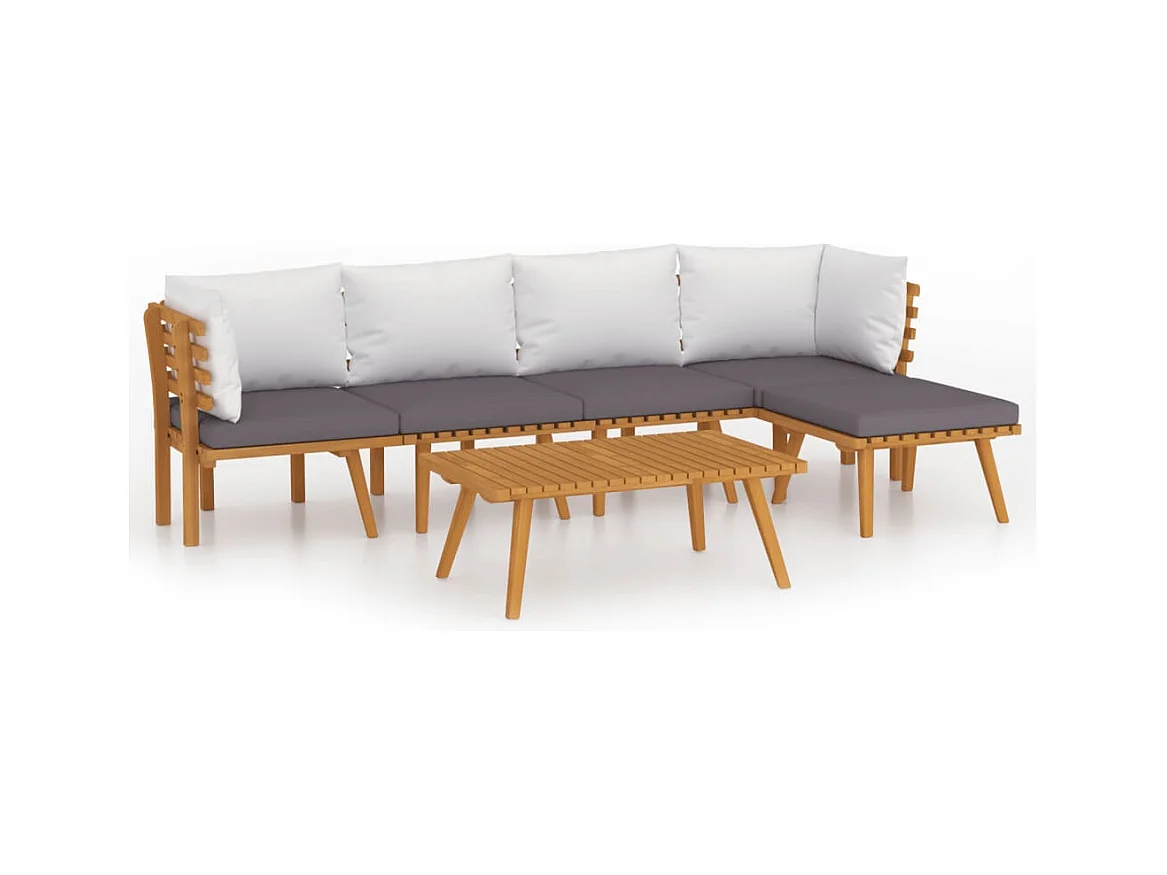 Salon de jardin 6 pcs avec coussins Bois d'acacia solide 9