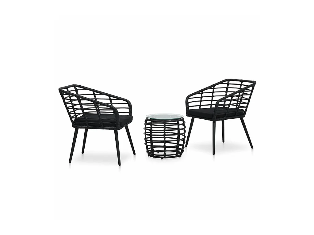 Ensemble de bistro 3 pcs Résine tressée Noir