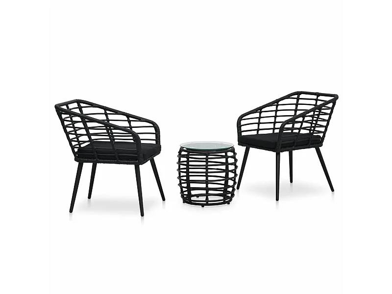 Ensemble de bistro 3 pcs Résine tressée Noir