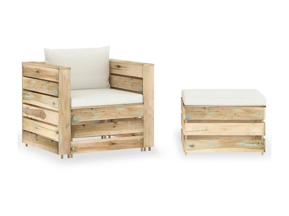 Salon de jardin 2 pcs avec coussins Bois imprégné de vert 4