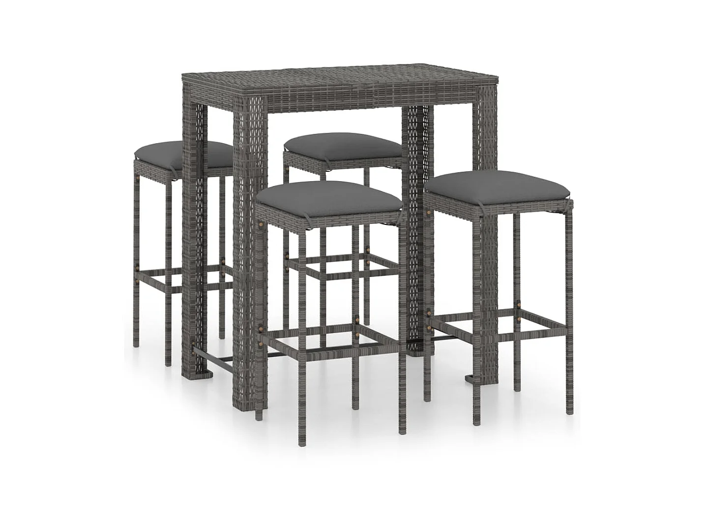 Ensemble de bar de jardin 5 pcs et coussins Résine tressée Gris
