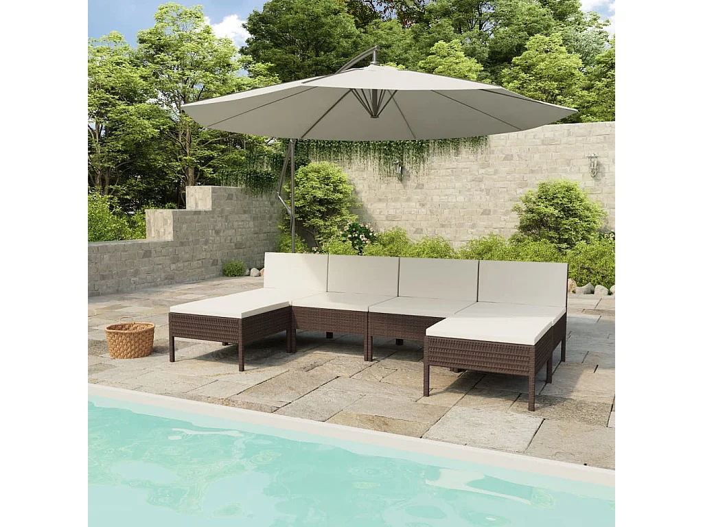 Salon de jardin 6 pcs avec coussins Résine tressée Marron 40