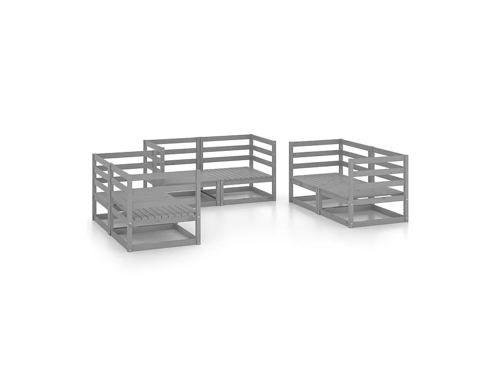 Salon de jardin 6 pcs Gris Bois de pin massif 7