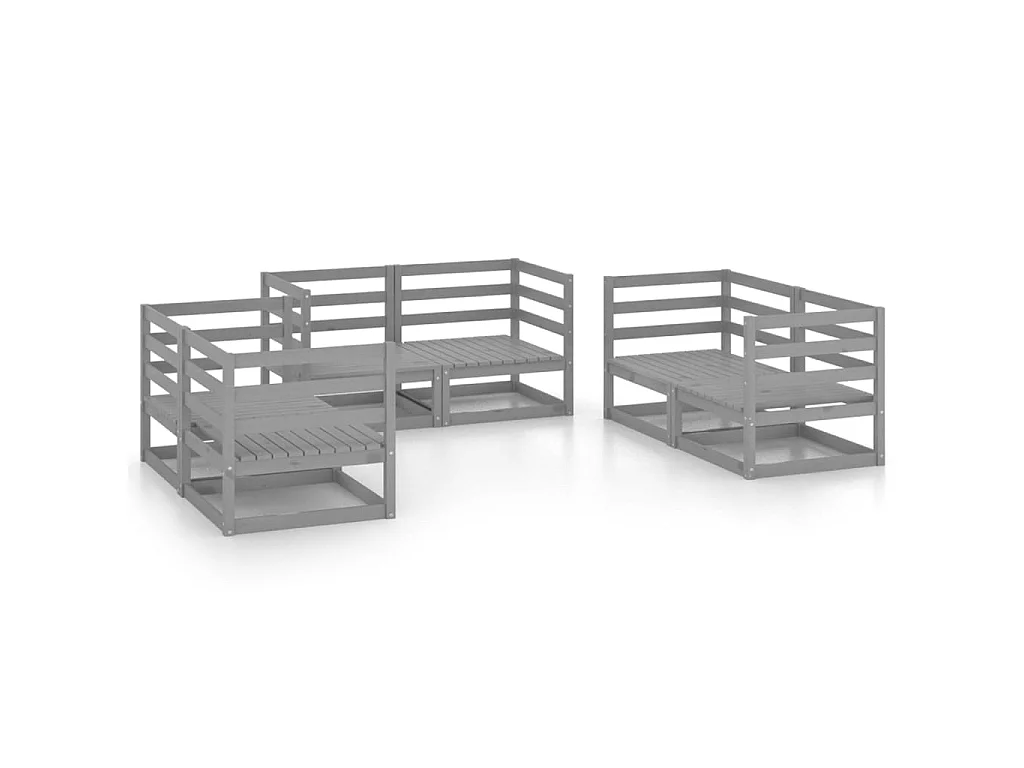 Salon de jardin 6 pcs Gris Bois de pin massif 7