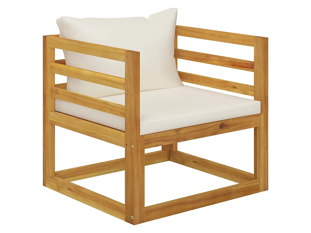 Salon de jardin 5 pcs avec coussin Crème Bois d'acacia solide 4