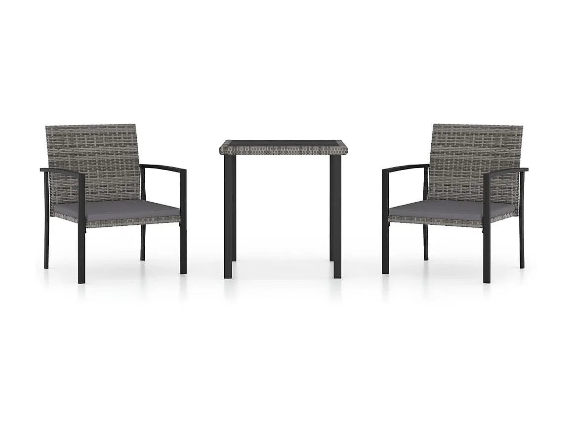 Ensemble de salle à manger de jardin 3 pcs Résine tressée Gris 2