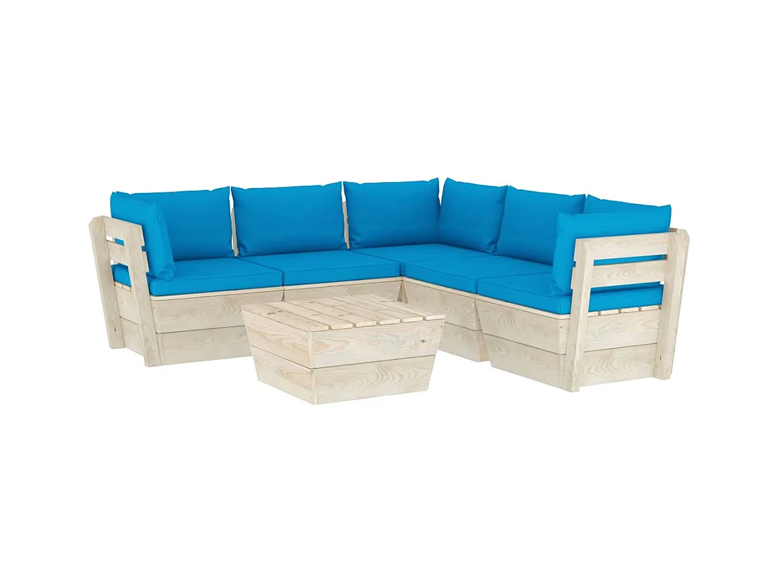Salon de jardin palette 6 pcs avec coussins Épicéa imprégné 63