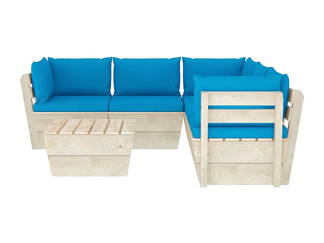 Salon de jardin palette 6 pcs avec coussins Épicéa imprégné 63