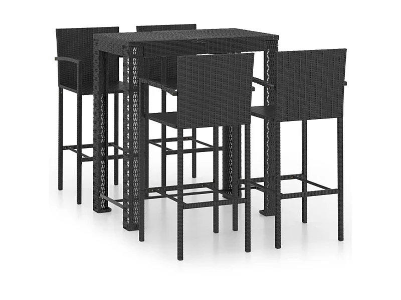 Jeu de bar de jardin 5 pcs avec accoudoirs Résine tressée Noir 2