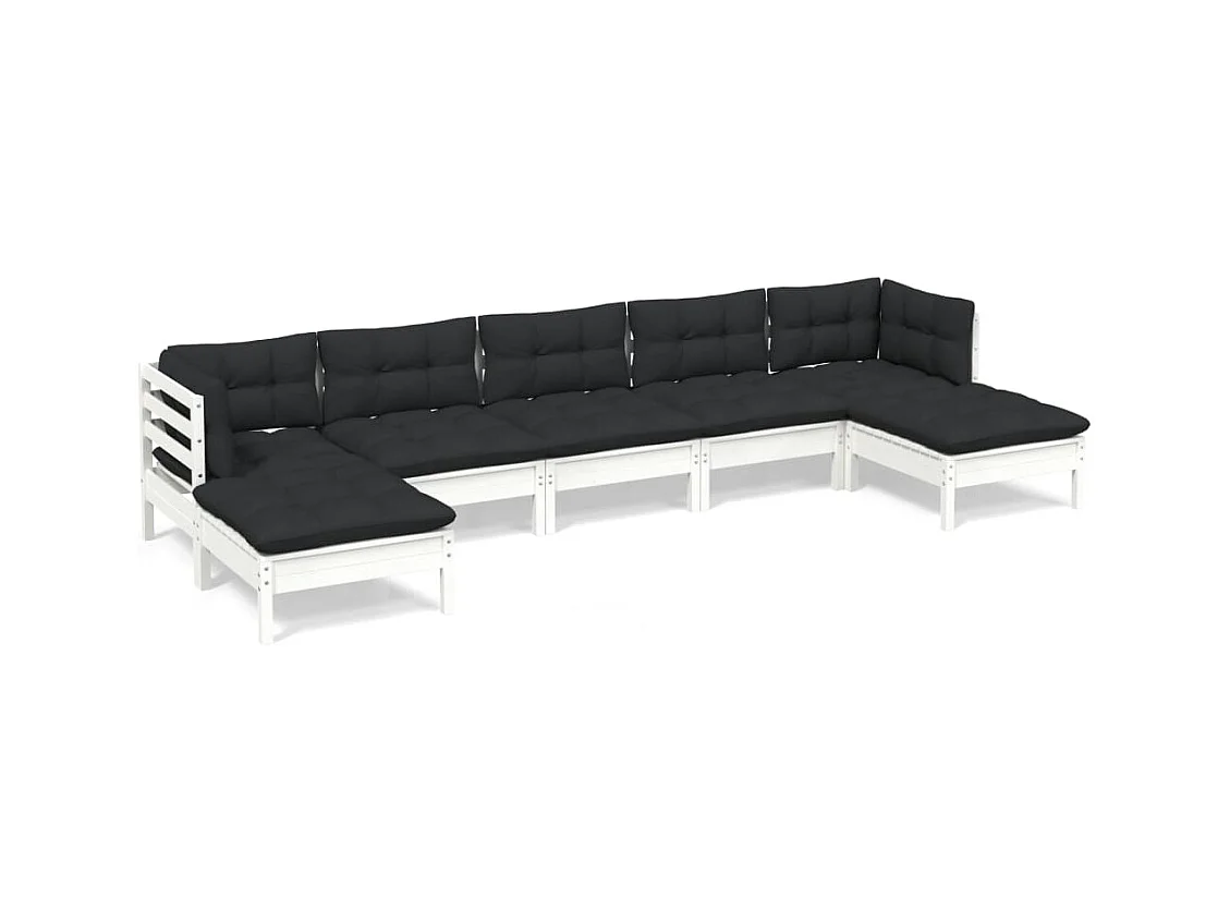 Salon de jardin 7 pcs avec coussins Blanc Bois de pin 3