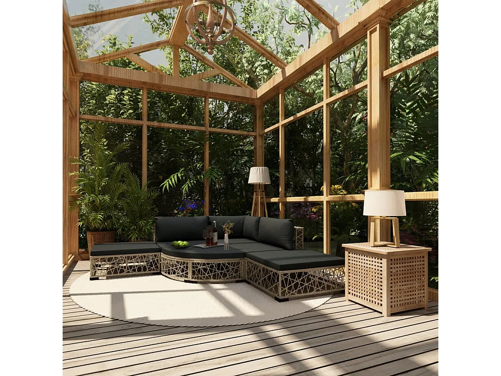 Salon de jardin 6 pcs avec coussins Résine tressée Gris 14