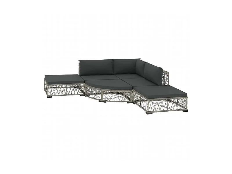 Salon de jardin 6 pcs avec coussins Résine tressée Gris 14