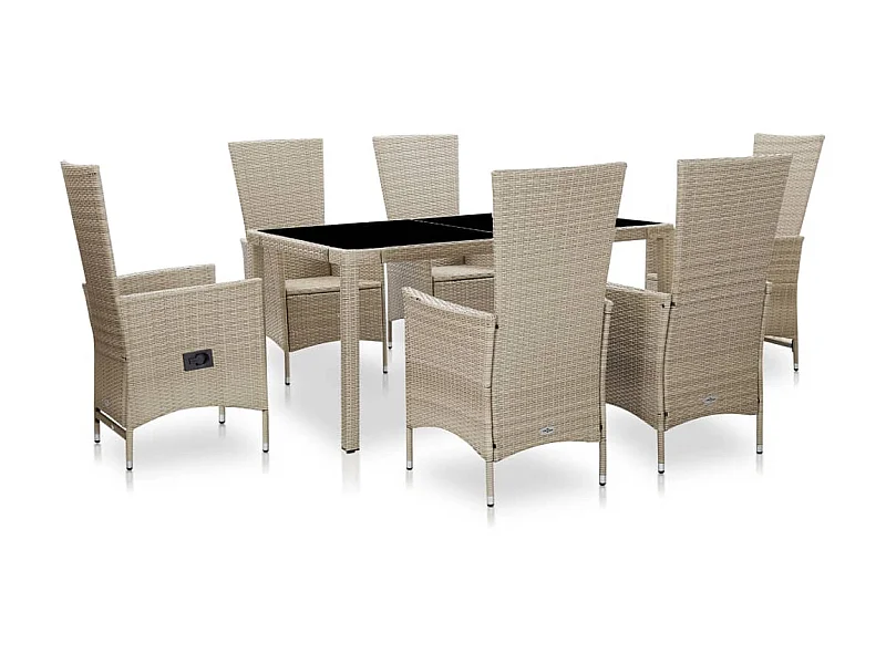 Salon de jardin avec coussins 7 pcs Résine tressée Beige