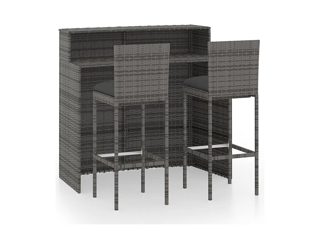 Ensemble de bar de jardin avec coussins 3 pcs Gris 5