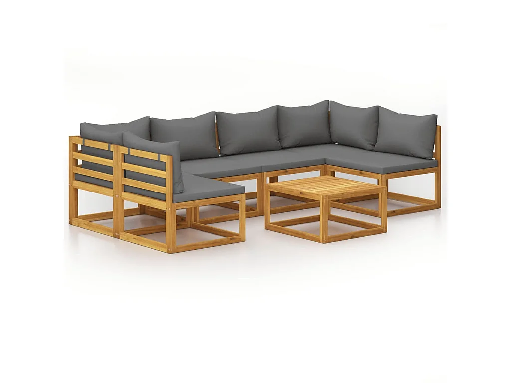 Muebles de jardín 7 pzas cojines madera maciza de acacia Gris