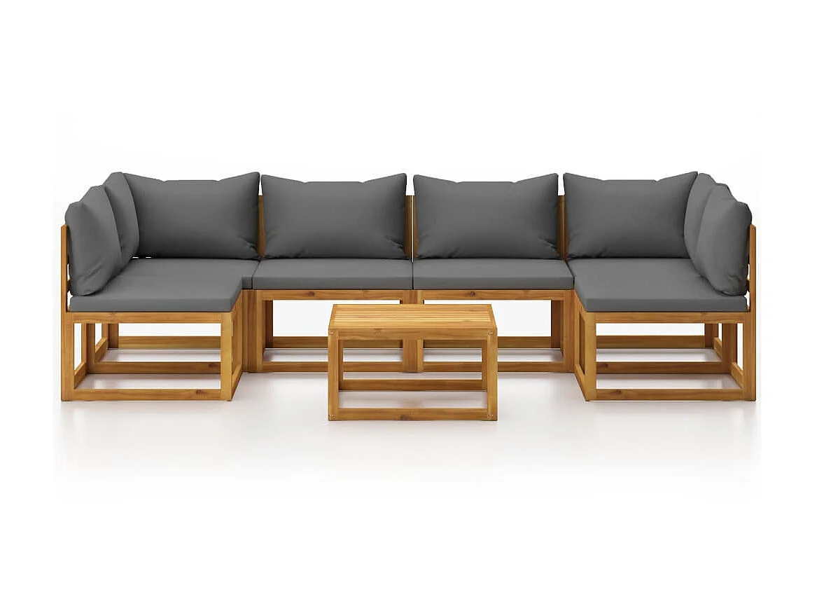 Muebles de jardín 7 pzas cojines madera maciza de acacia Gris