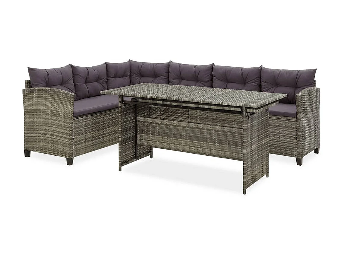 Salon de jardin 2 pcs avec coussins Résine tressée Gris