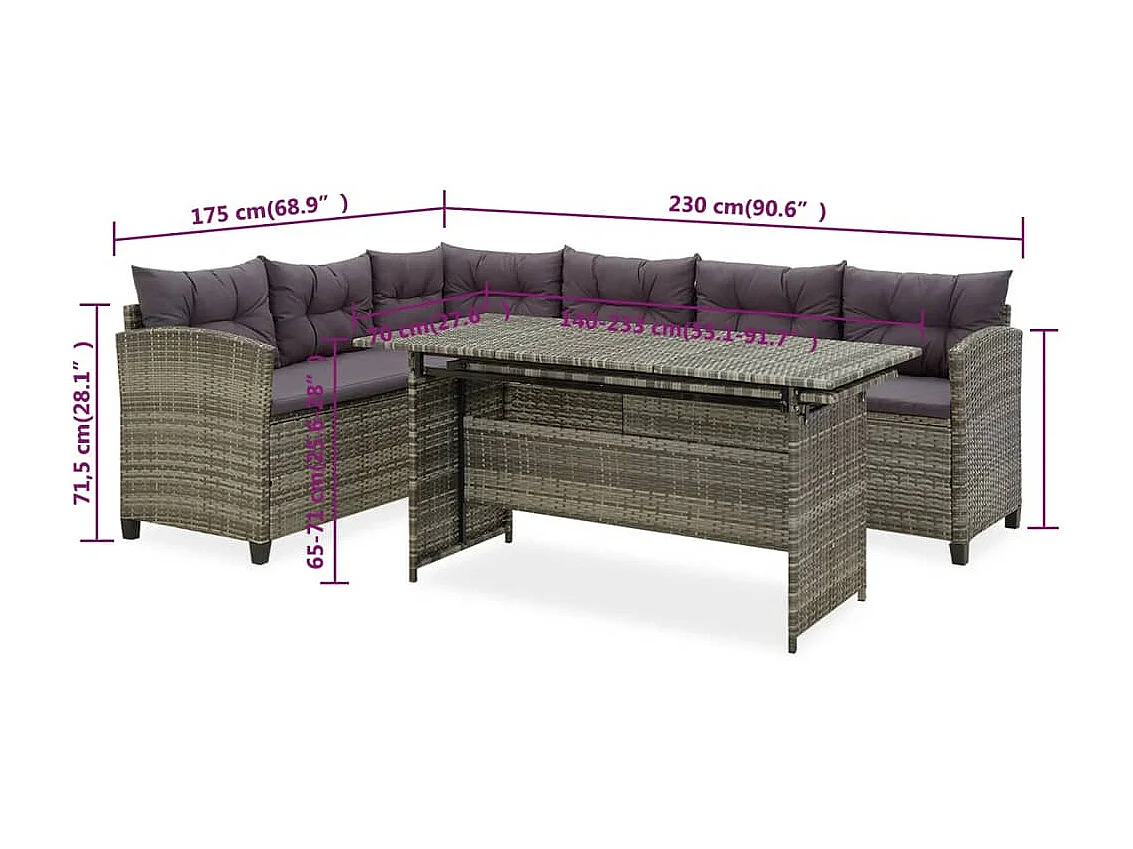 Salon de jardin 2 pcs avec coussins Résine tressée Gris