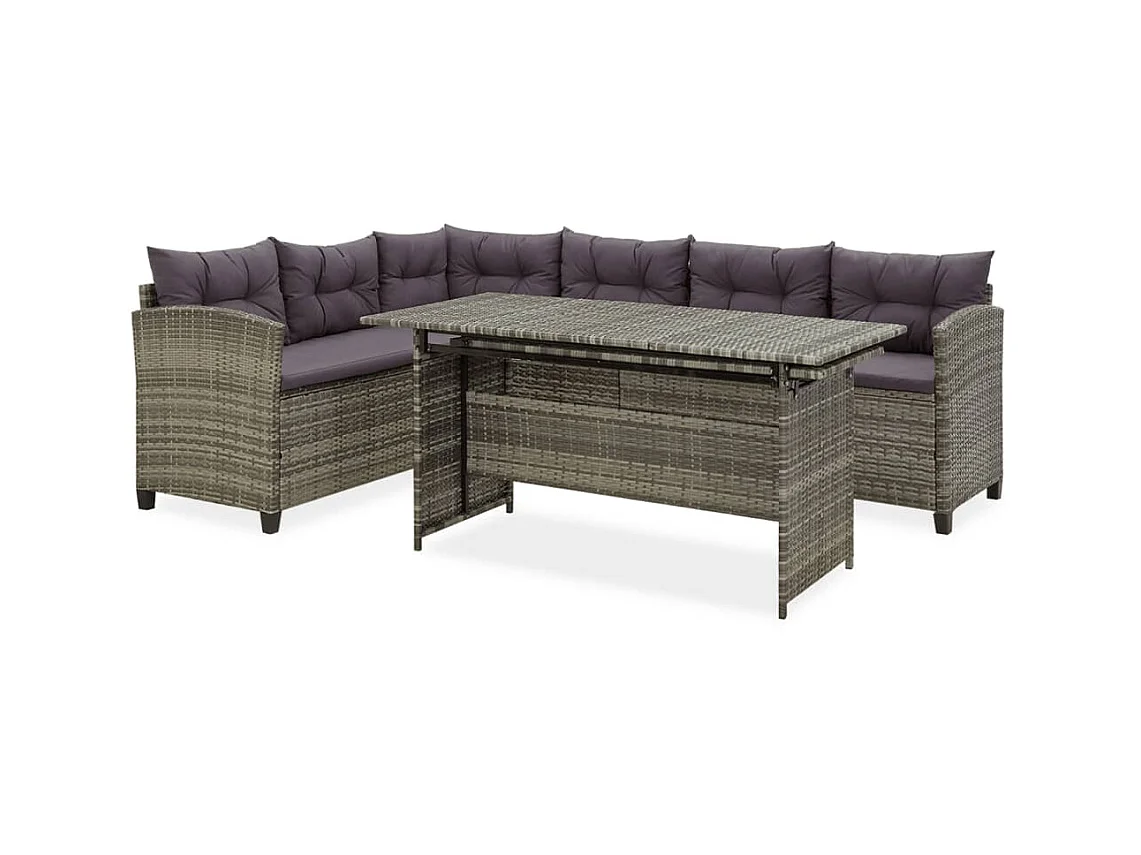 Salon de jardin 2 pcs avec coussins Résine tressée Gris