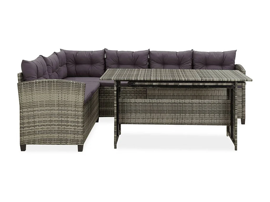 Salon de jardin 2 pcs avec coussins Résine tressée Gris