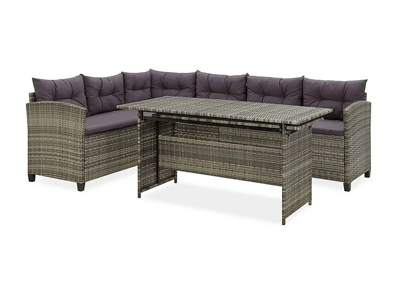 Salon de jardin 2 pcs avec coussins Résine tressée Gris