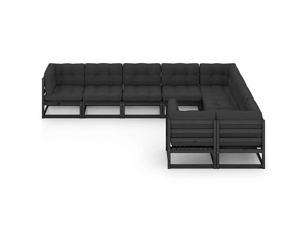 Salon de jardin 9 pcs avec coussins Noir Bois de pin massif 15