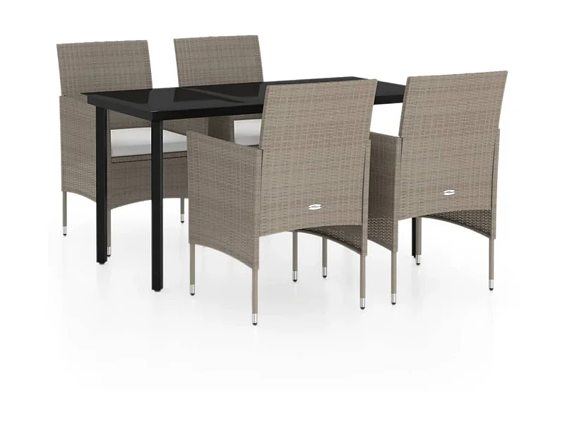 Mobilier de salle à manger de jardin coussins 5 pcs Beige-noir 2