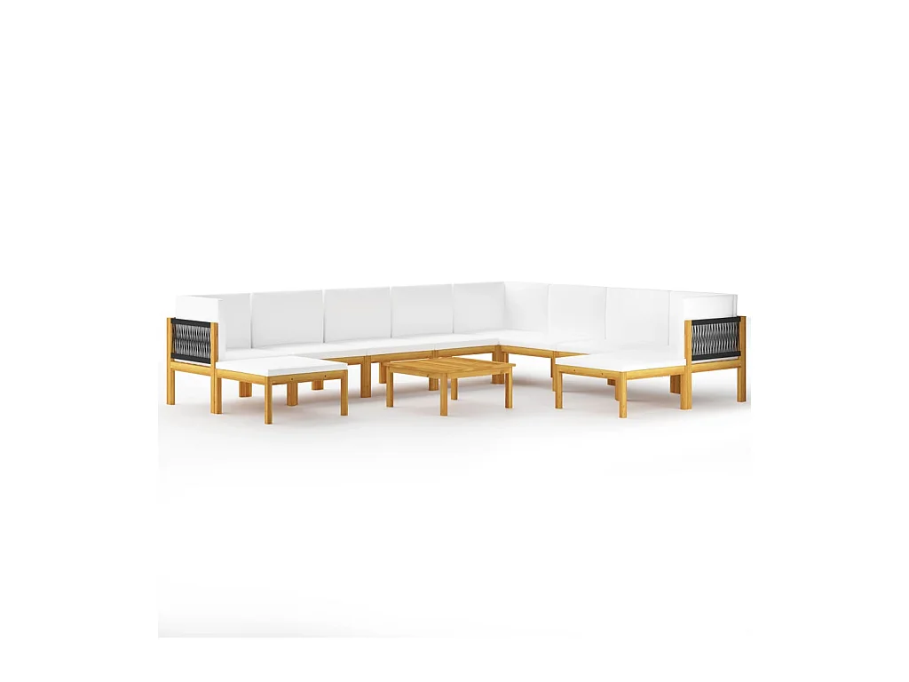 Salon de jardin 11 pcs avec coussins Crème Bois d'acacia solide