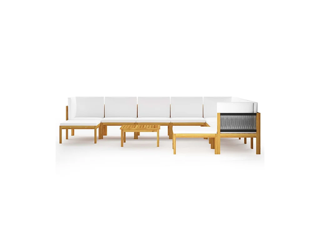 Salon de jardin 11 pcs avec coussins Crème Bois d'acacia solide