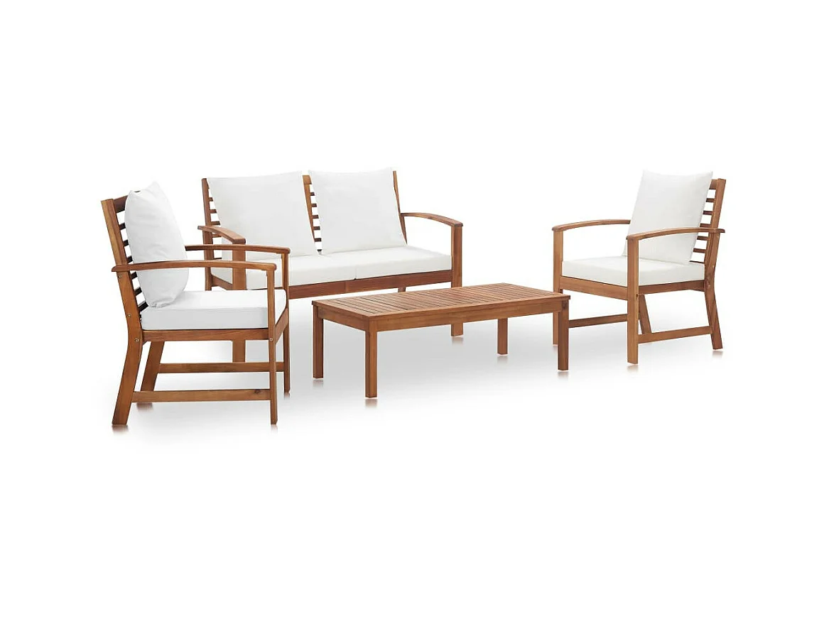 Salon de jardin 4 pcs avec coussins Bois d'acacia solide 11