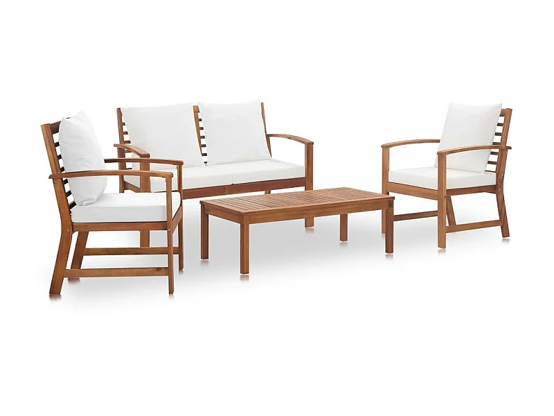 Salon de jardin 4 pcs avec coussins Bois d'acacia solide 11