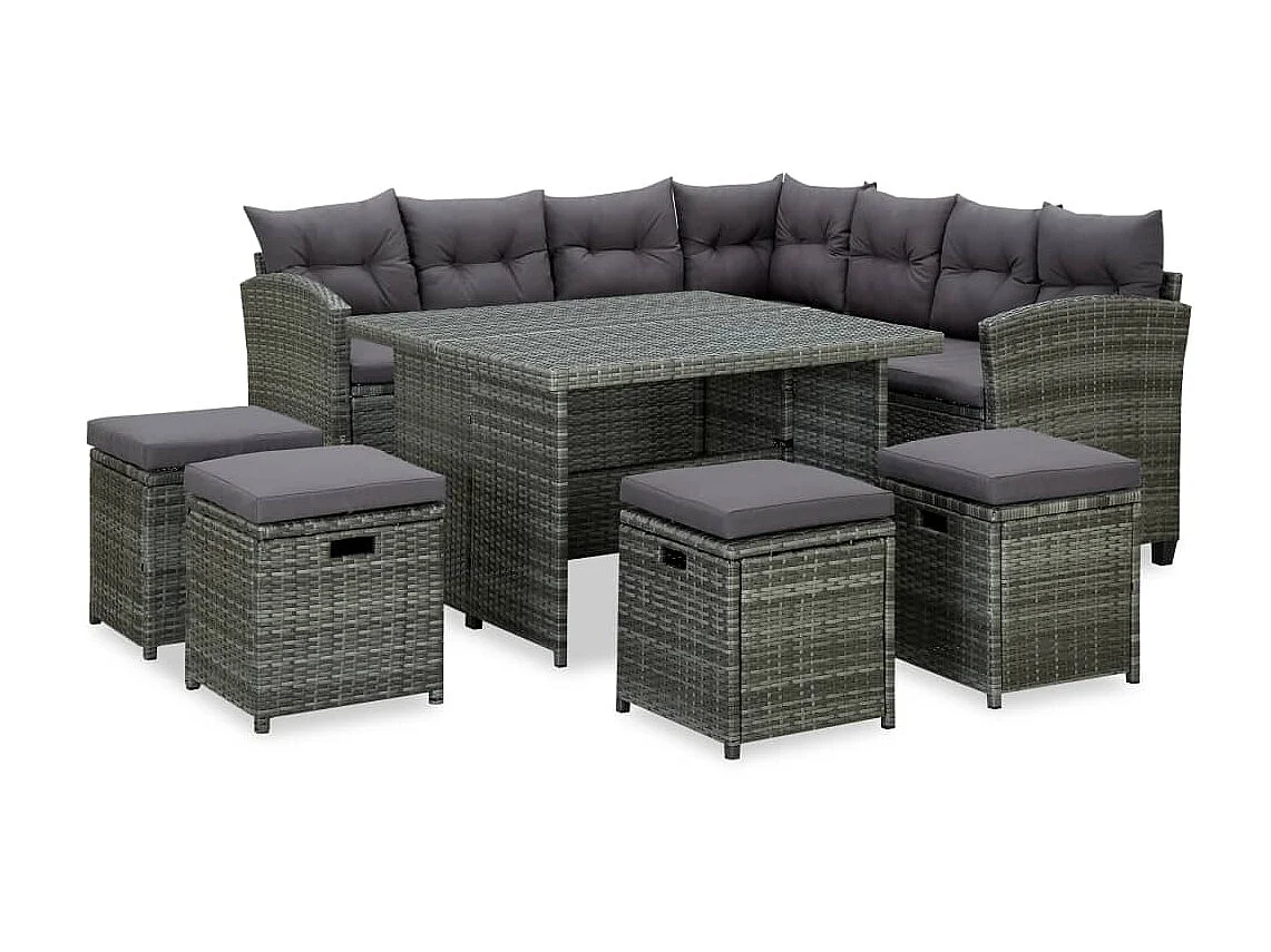 Salon de jardin 6 pcs avec coussins Résine tressée Gris 41