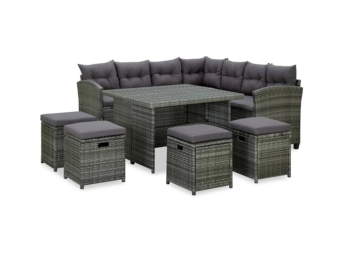 Salon de jardin 6 pcs avec coussins Résine tressée Gris 41