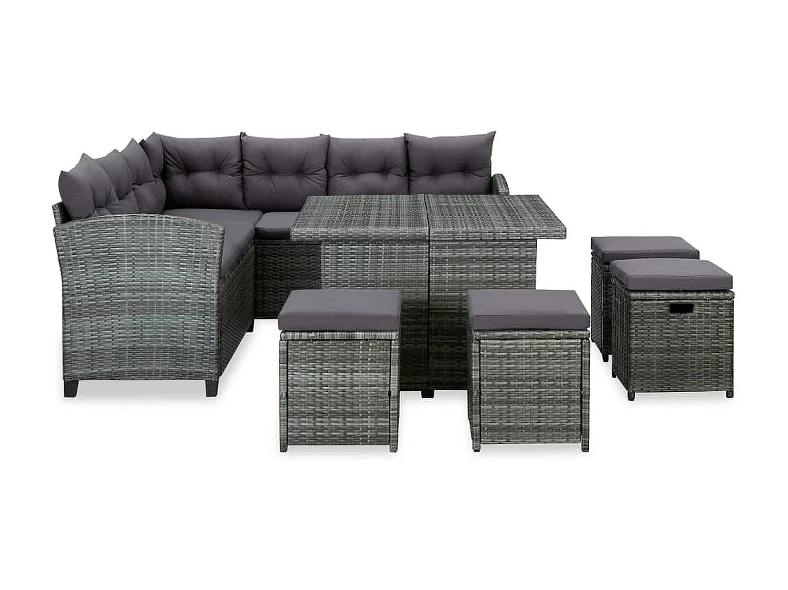 Salon de jardin 6 pcs avec coussins Résine tressée Gris 41