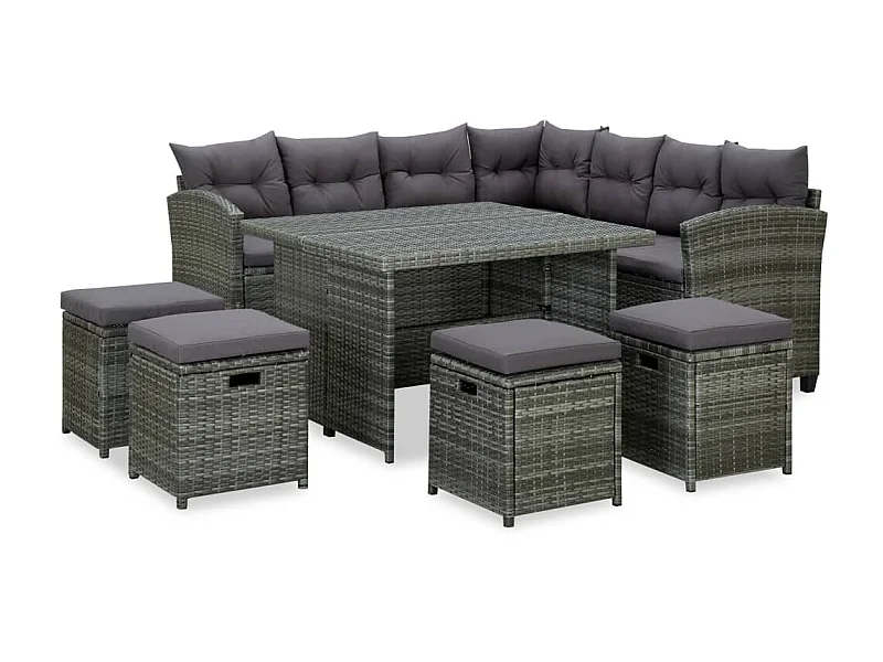 Salon de jardin 6 pcs avec coussins Résine tressée Gris 41