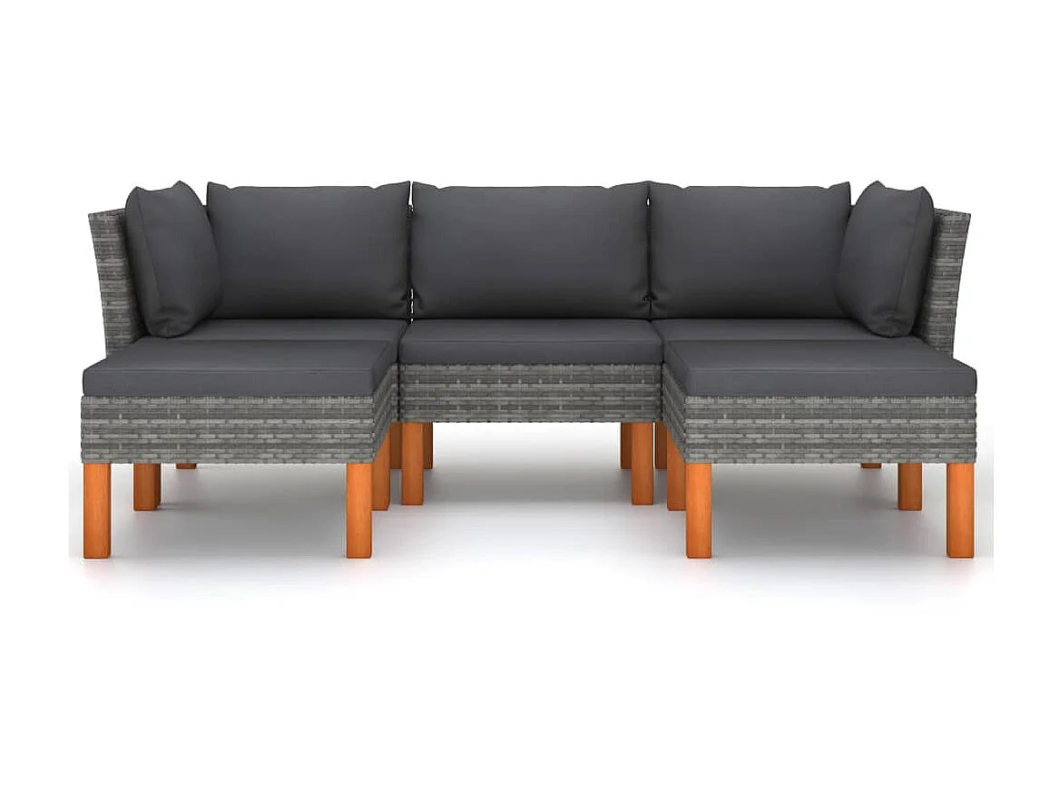 Salon de jardin 5 pcs avec coussins Résine tressée Gris 28