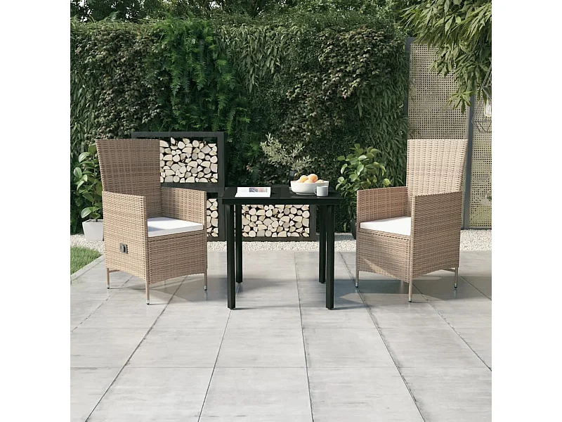 Ensemble de salle à manger de jardin avec coussins 3 pcs Beige