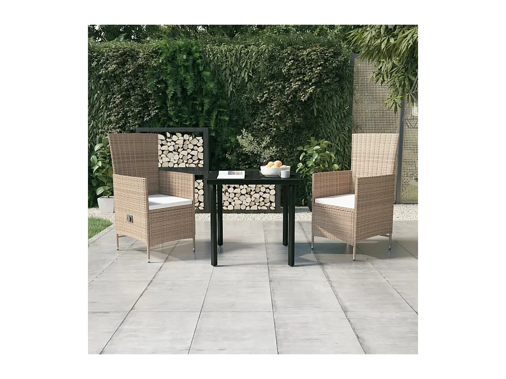Ensemble de salle à manger de jardin avec coussins 3 pcs Beige