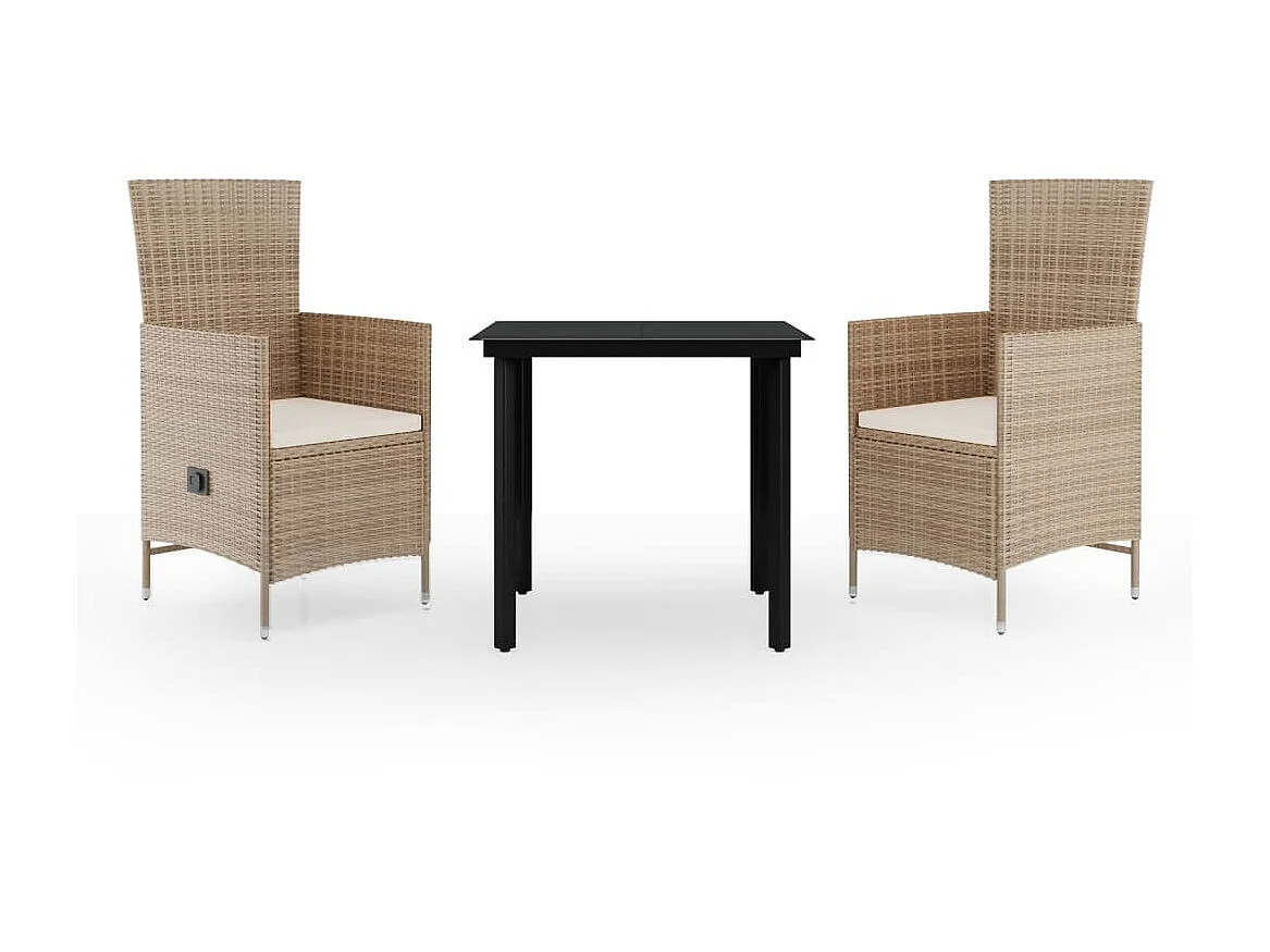 Ensemble de salle à manger de jardin avec coussins 3 pcs Beige